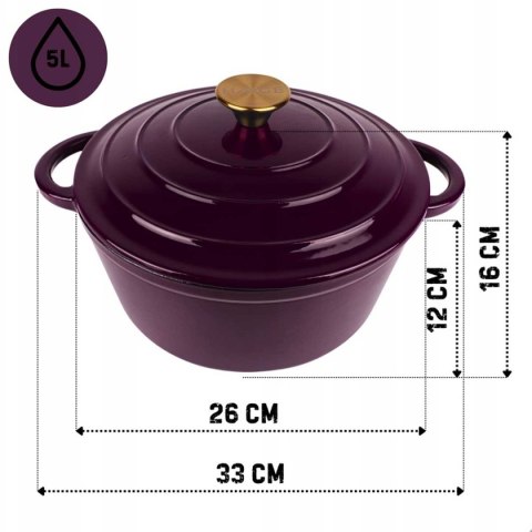 HAGE – garnek żeliwny emaliowany, bakłażanowy, 26 cm, 5 l