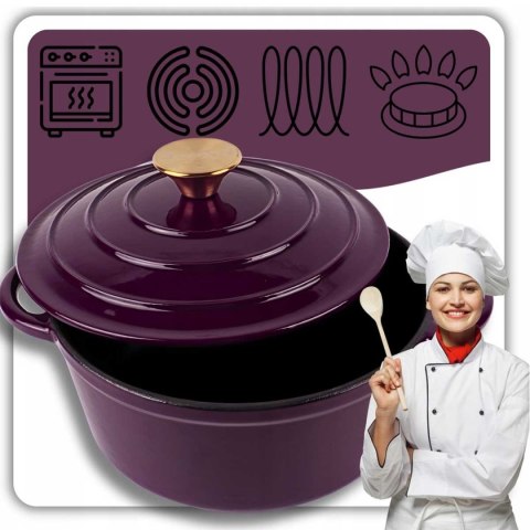 HAGE – garnek żeliwny emaliowany, bakłażanowy, 26 cm, 5 l