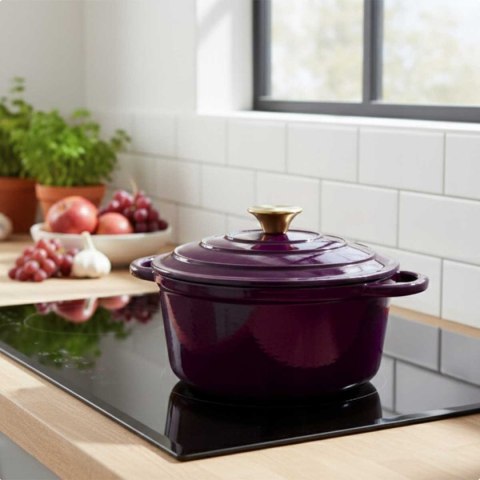 HAGE – garnek żeliwny emaliowany, bakłażanowy, 26 cm, 5 l