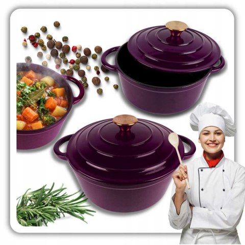 HAGE – garnek żeliwny emaliowany, bakłażanowy, 26 cm, 5 l