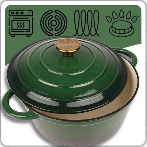 HAGE – garnek żeliwny emaliowany, butelkowa zieleń, 26 cm, 5 l