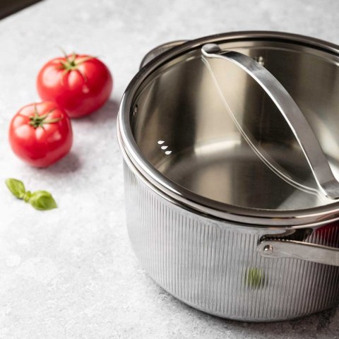 VCASA VC-90125 VELORA — garnek stalowy ze szklaną pokrywką do odcedzania, 24 cm, 5,8 l