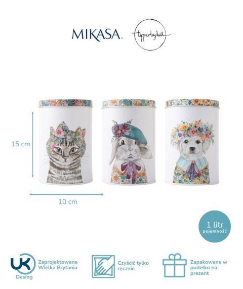 Mikasa Tipperleyhill — komplet 3 metalowych pojemników z pokrywkami, 1 l