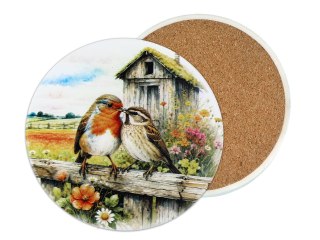 CARMANI – okrągła podkładka ceramiczna Rudzik, 10,8 cm