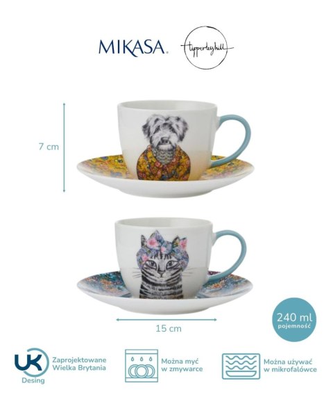 Mikasa Tipperleyhill — 2 filiżanki ze spodkami Pies i Kot, 240 ml